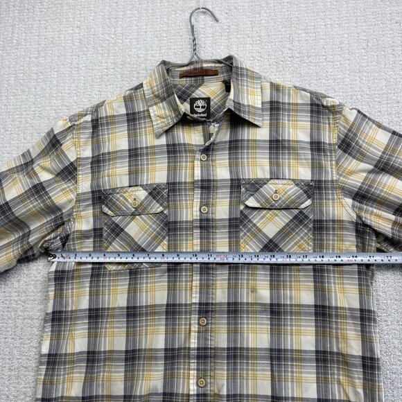 Timberland Button Down Shirt Men Sz M Yellow Plaid Long Sleeve Pockets Workwear* - Picture 10 of 13